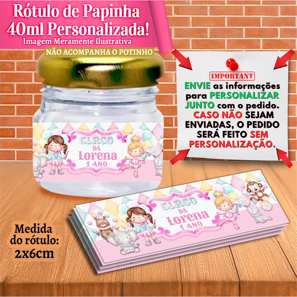 Adesivos Rótulos Personalizados para Papinhas 40ml 40g Circo Bailarina Flamingo Tropical Frozen Princesas Disney Cereja