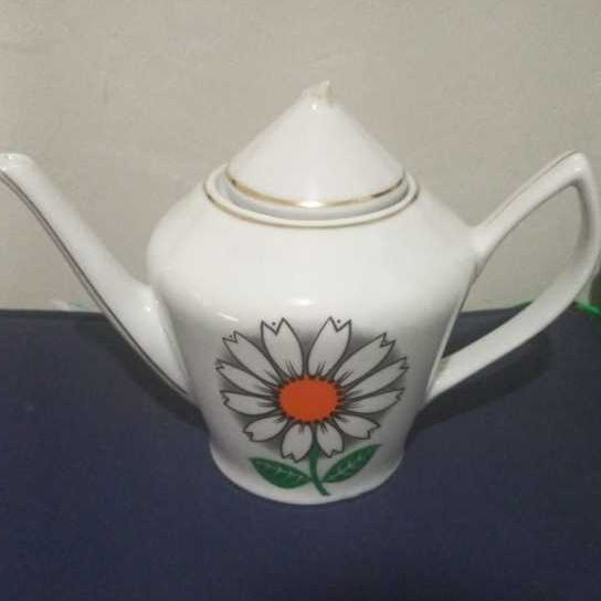 Bule de Porcelana Vintage Pozzani - Estampa Floral Margarida Retro - Item de Coleção e Decoração