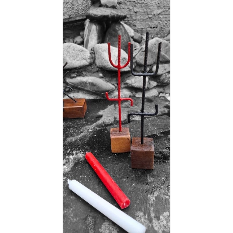 Tridente de ferro com base madeira exu e pombagira decoração altar