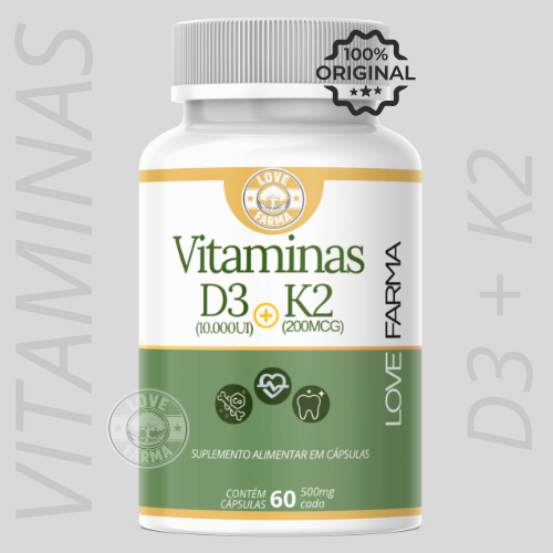 Vitamina D3 (Colecalciferol) + Vitamina K2 (Menaquinona) - 60Cáps - Envio imediato