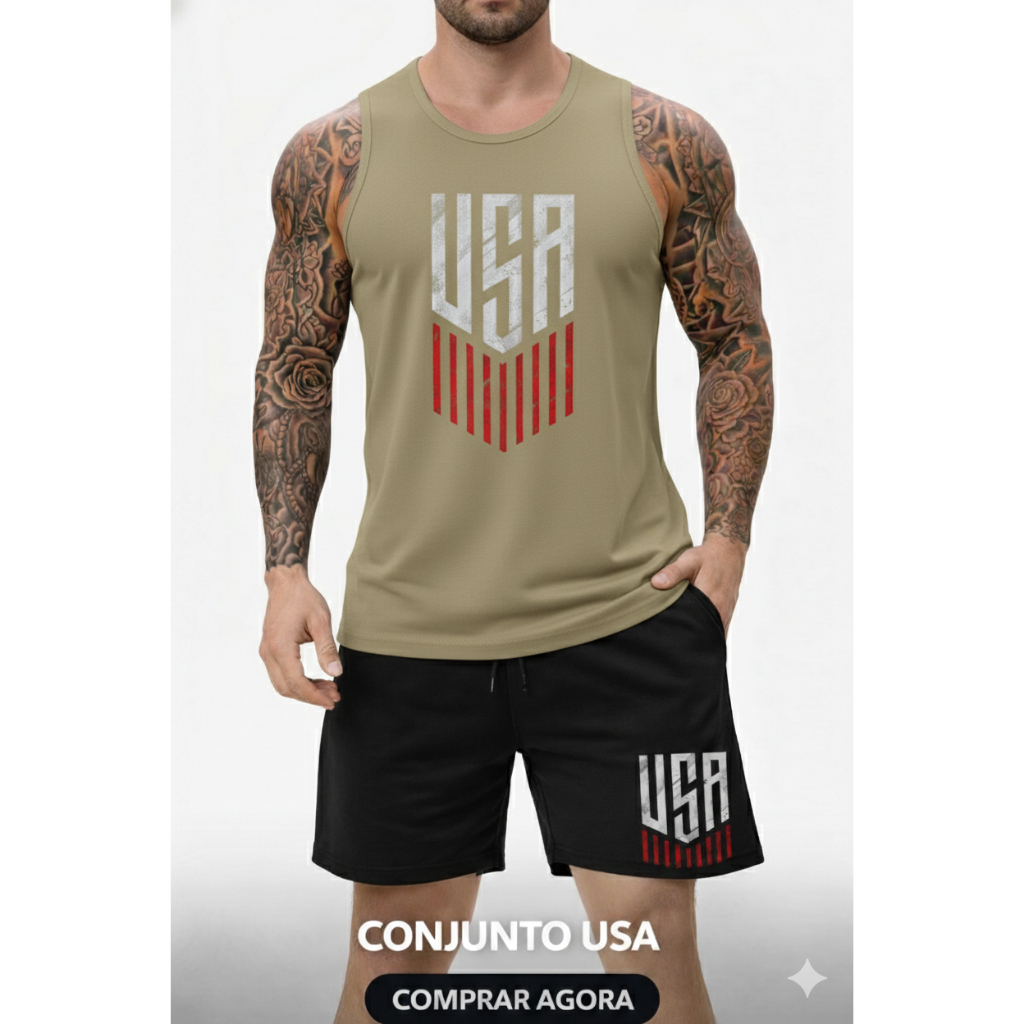 Kit Conjunto USA Fio 30.1 Regata e Bermuda Moletom PREMIUM Confortável Lançamento Toque Macio Envio Imediato