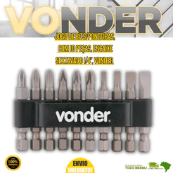 Jogo De Bits Ponteiras Com 10 Peças Encaixe Sextavado 1/4" Vonder Oferta Premium Resistente Top Aço