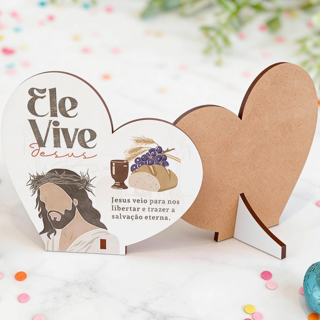 Lembrancinha Formato Coração Páscoa Ele Vive Salvação Eterna Mdf em Oferta na Shopee