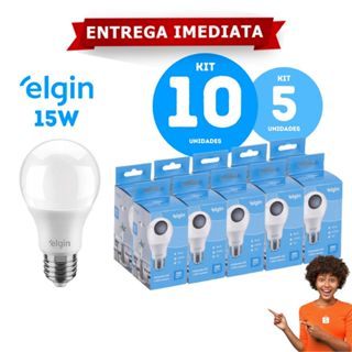 Lampada 15W Kit 10 ou 5 Bulbo Elgin 6500K Braco Frio em Oferta na Shopee