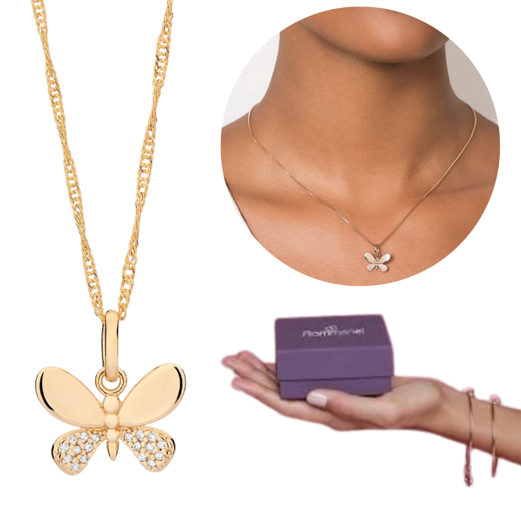 Colar Rommanel Borboleta Cravejada 18 Zircônias Ouro 18k Original + Garantia em Oferta na Shopee