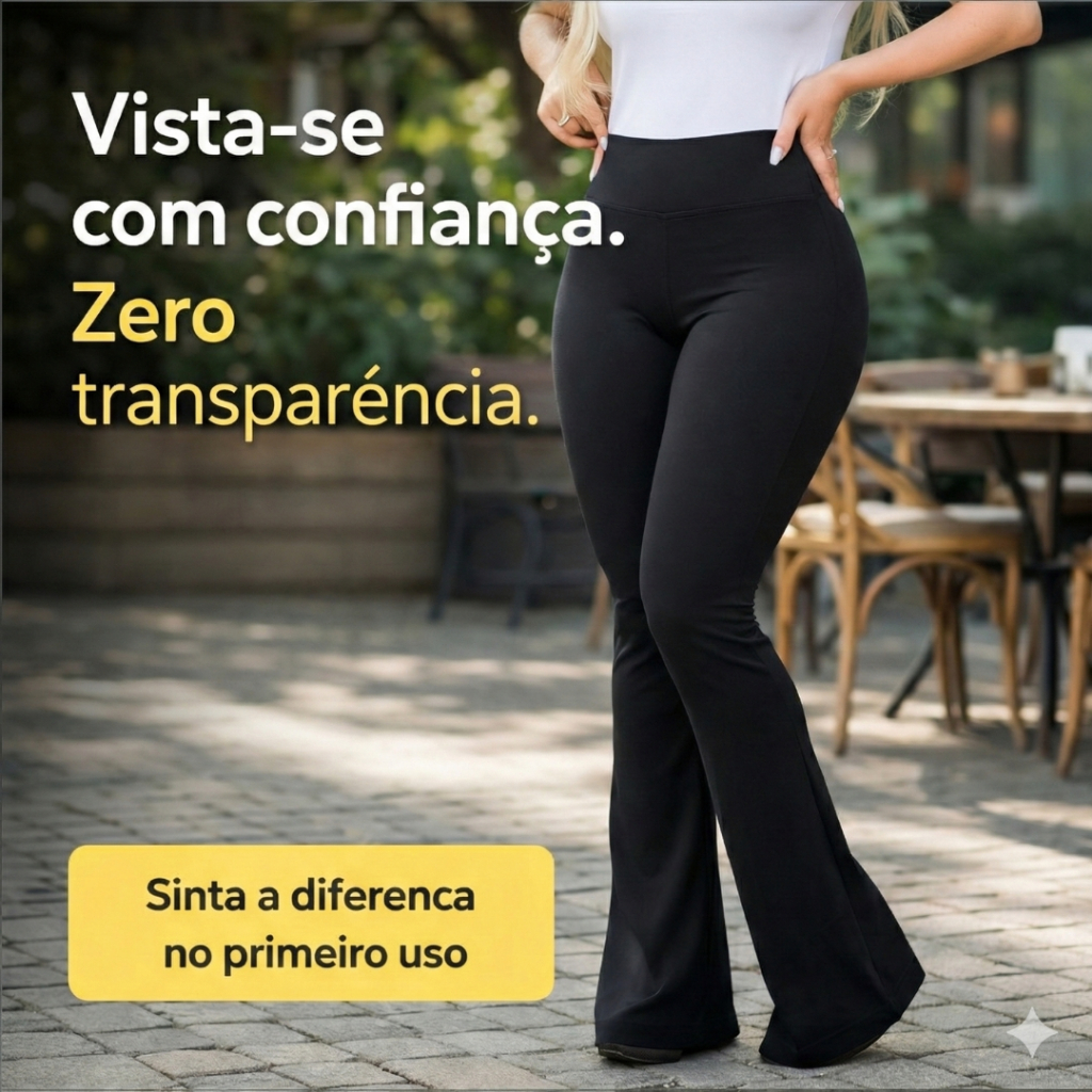 Kit 2 Calça Bailarina Flare Feminina Suplex Zero Transparência Cintura Alta Fitness Academia