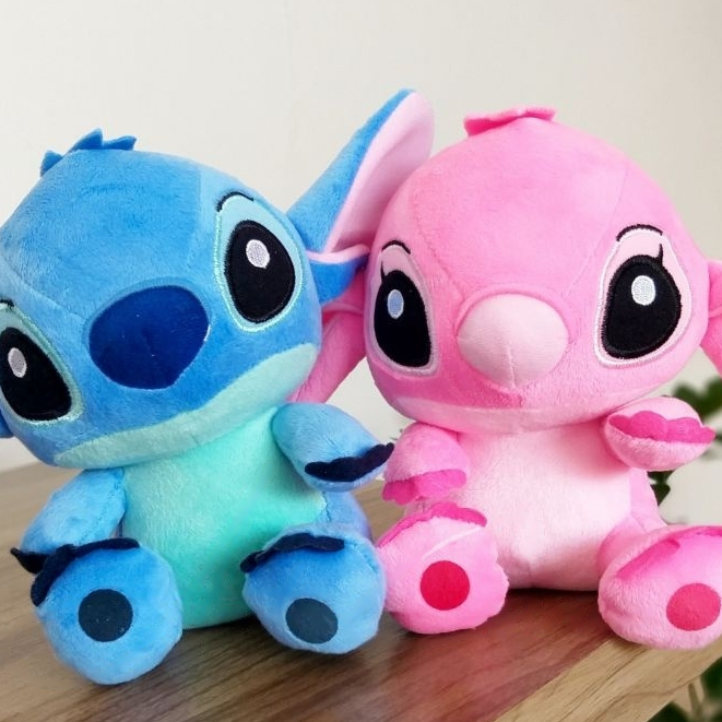 Kit Casal Pelúcia do filme Lilo & Stitch Angel 21cm Boneco Infantil Brinquedo Antialérgico Rosa Azul