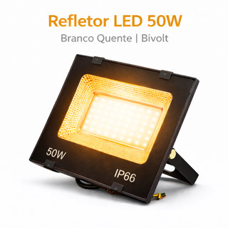 Refletor Led Minia 50w Luz Branco Quente Ideal Ip66 Bivolt