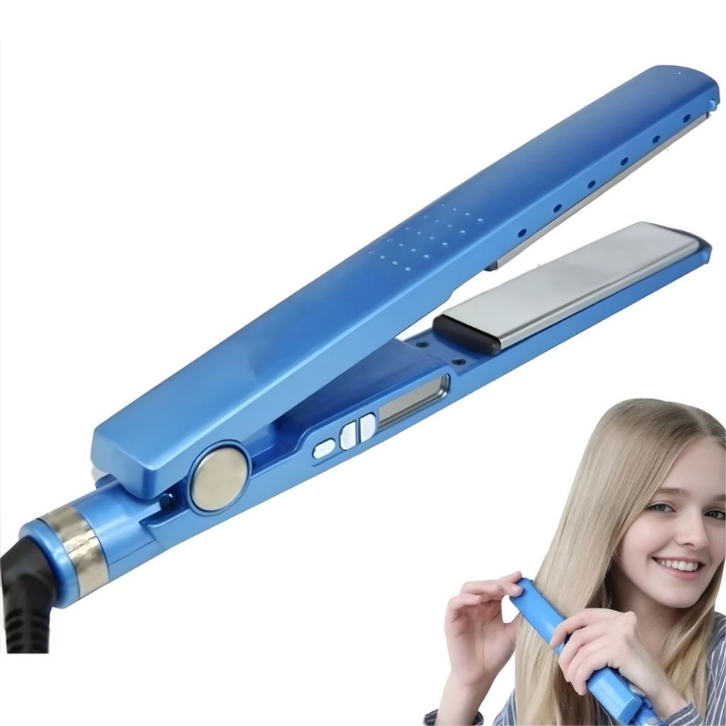 Prancha Chapinha Íon Alisadora de Cabelos Profissional Nano Titanium 450ºF 232ºC Bivolt Azul
