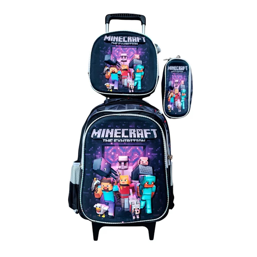 Mochila Infantil Minicraft Escolar Menino Kit Completo com Lancheira e Estojo