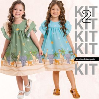 Kit 2 Vestidos Infantil Princesa Luxo Casual Cores e Estampas Dia-a-Dia em Oferta na Shopee