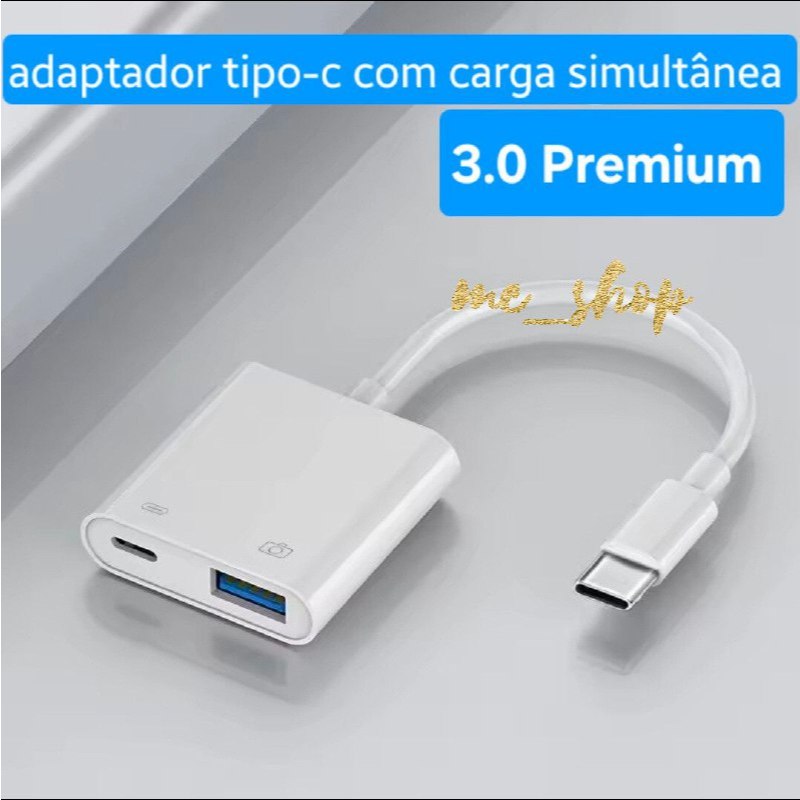 Cabo OTG 2 em 1 Tipo-C USB 3.0 – Carregamento Simultâneo, Android e iOS, Microfone e Transmissão Ao Vivo em Oferta na Shopee