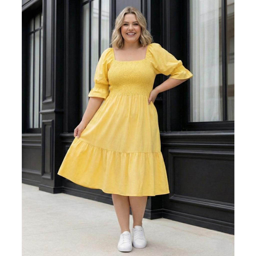 Vestido tamanho grande soltinho leve G1 G2 G3 com mangas modelo três marias corpo de lastex ocasiões especiais gestantes em Oferta na Shopee