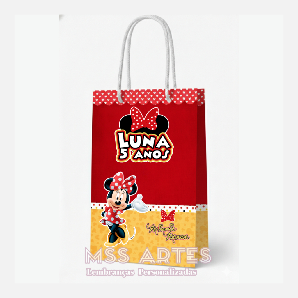 Sacolinha (P) | Sacola Minnie Vermelha 1.0 | Personalizada |Lembrancinha de Aniversário | PEGUE E MONTE