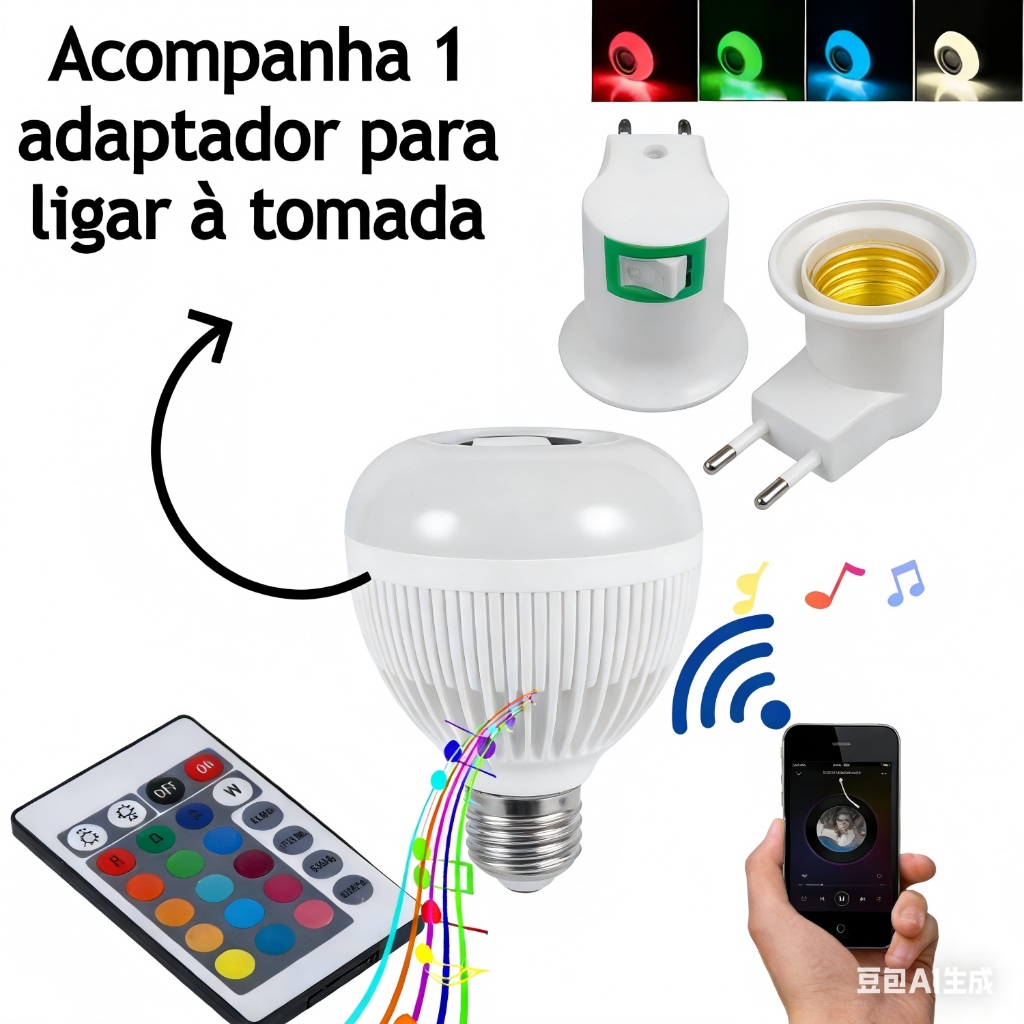 Lampada Bluetooth Com Led Rgb Musica 12w + Controle Remoto- com Socket Padrão em Oferta na Shopee