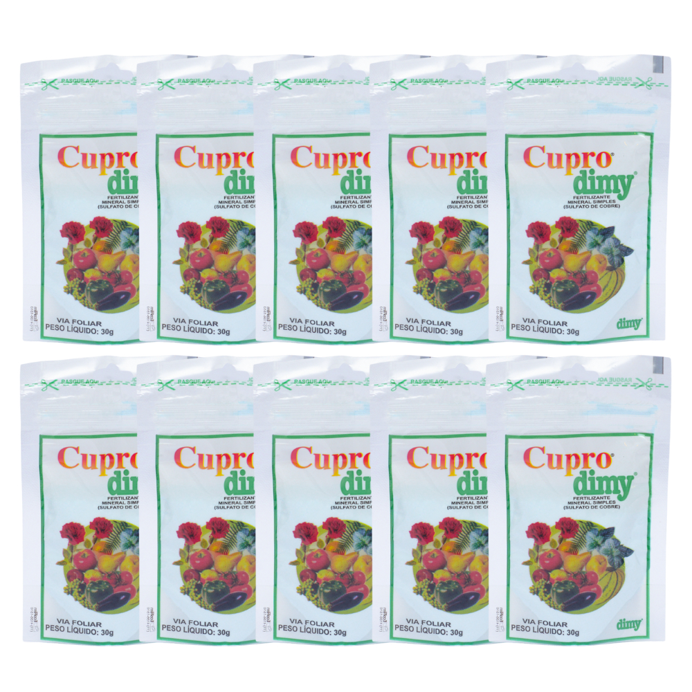 Kit 10x Fertilizante Fungicida Cupro Sulfato Cobre Pó 30g - Dimy