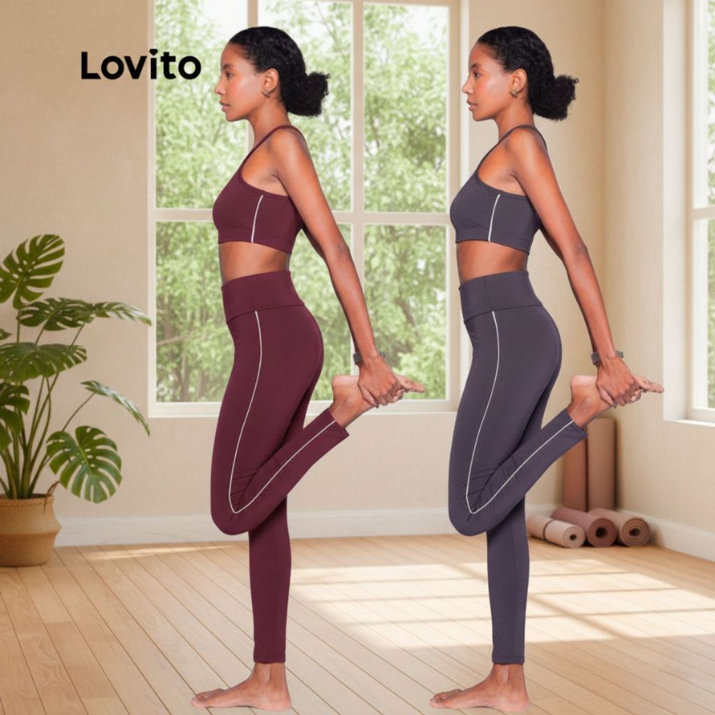 Lovito Top Esportivo com Friso Academia Liso para Mulheres SBB887BRL917 em Oferta na Shopee