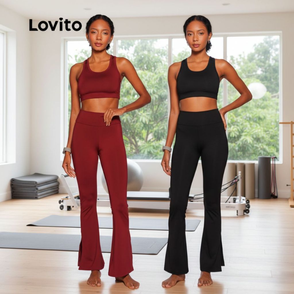 Lovito Calça Abertura Lateral Esportiva Lisa para Mulheres SPB878BRL908 em Oferta na Shopee