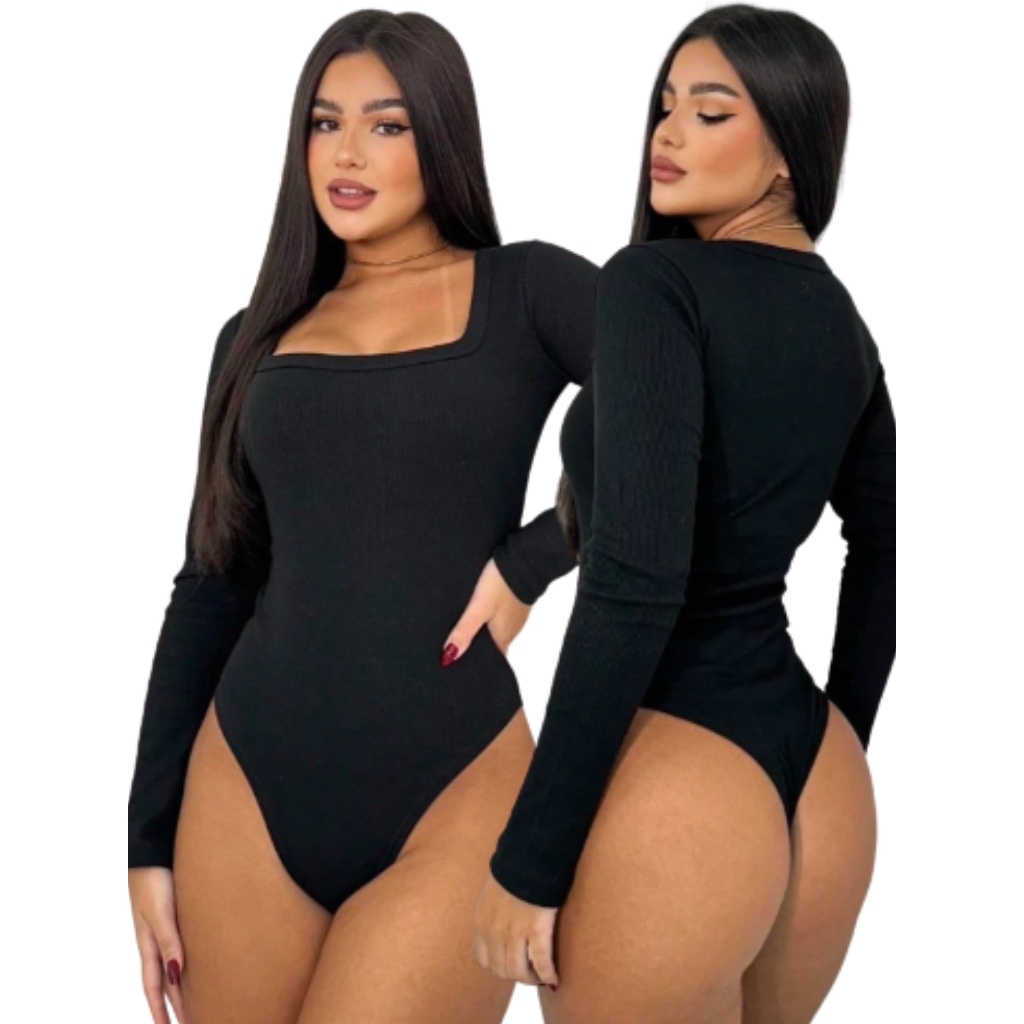 Body Casual Feminino Decote Quadrado Forrado Manga Comprida Tecido Suplex Básico Bori Outono Inverno em Oferta na Shopee