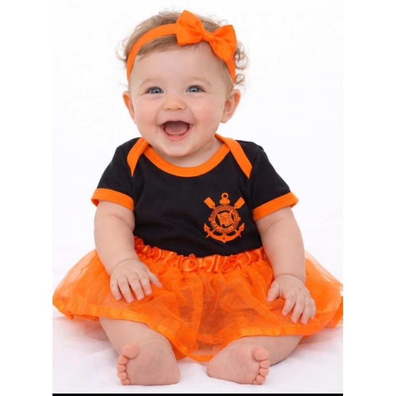 Body infantil bebê  Corinthians time do coração menina e menino mais saia e laço mêsversario temático fotos em Oferta na Shopee