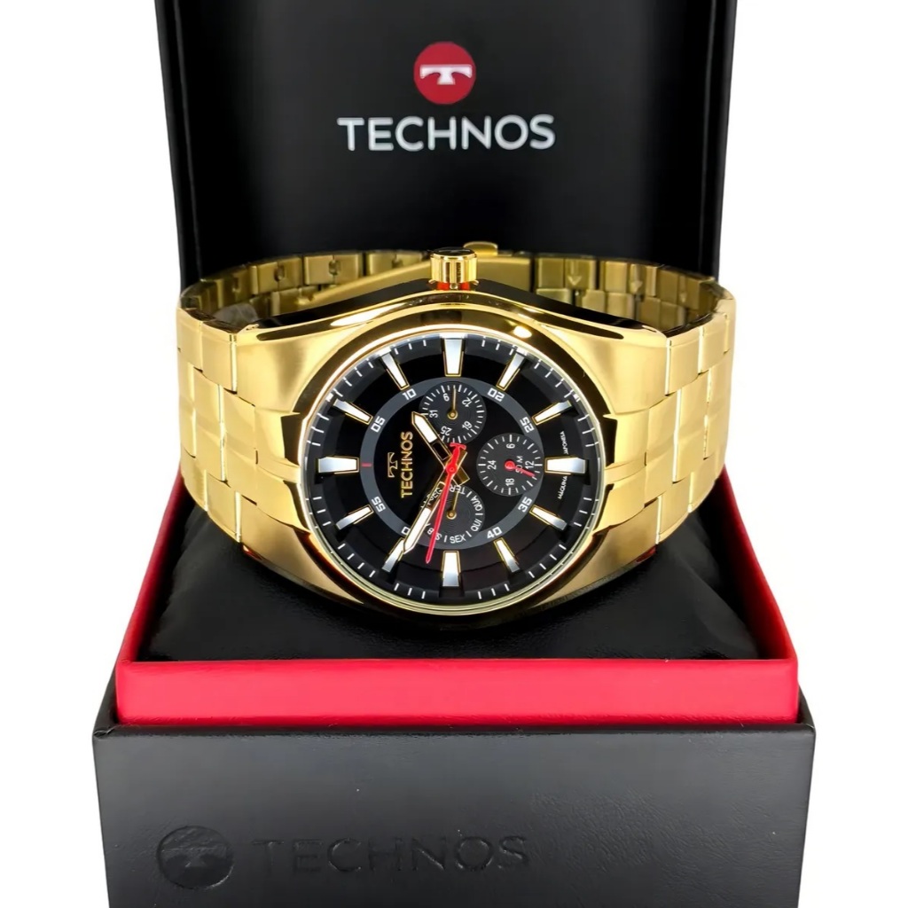 Relógio Technos Masculino Skymaster Multifunção Original Caixa 47mm Dourado 6P29AMB/1P
