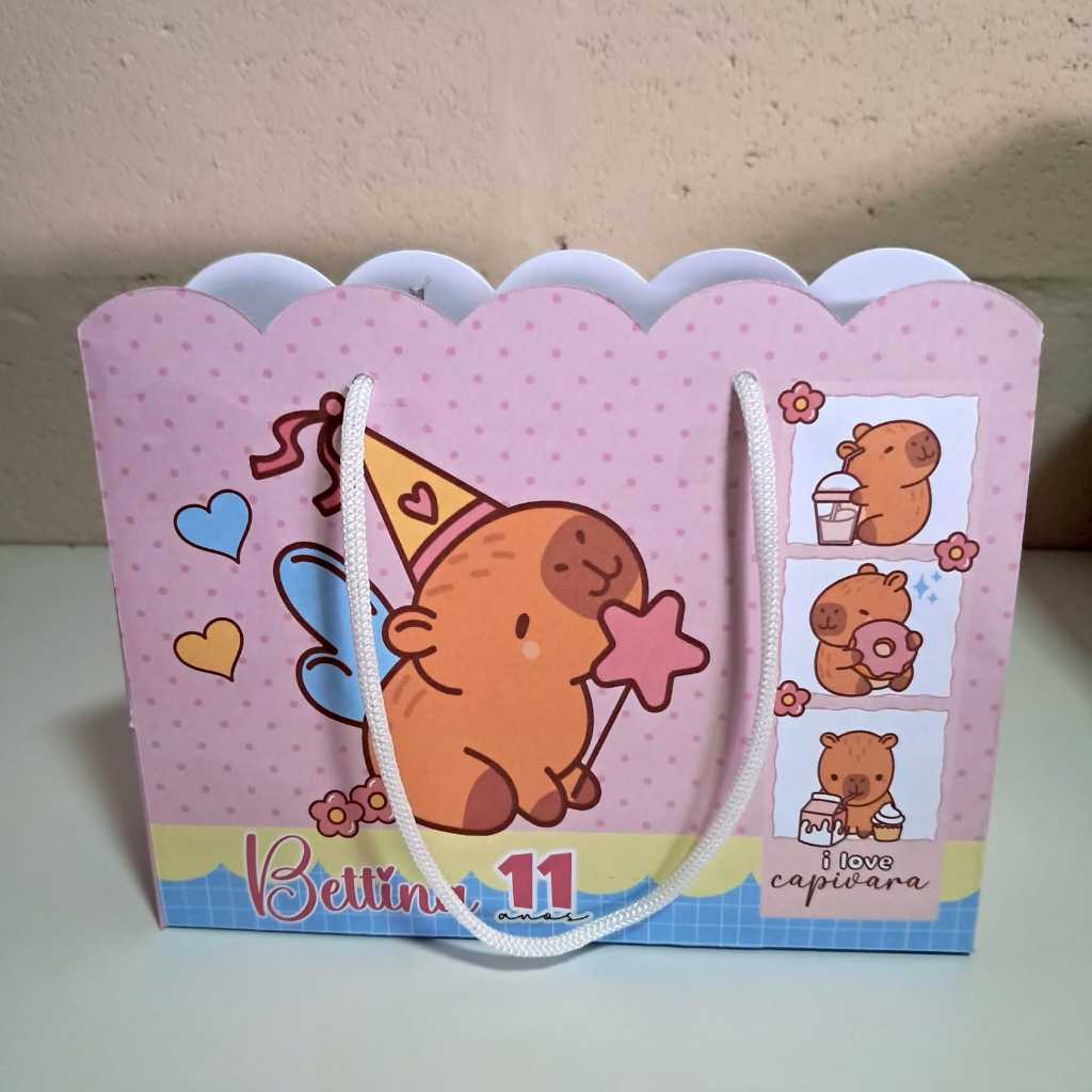 Sacolinhas Personalizadas PEGUE E MONTE tema CAPIVARA MENINA modelo nuvem ~ lembrancinhas ~ mimos