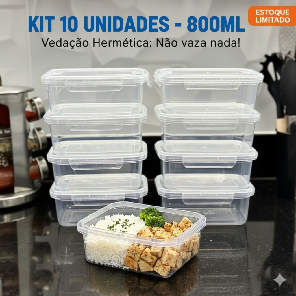 Kit 10 Marmita Potes 800ml Travas Laterais Reutilizável - Livre de BPA Alimentos organiza congelador em Oferta na Shopee