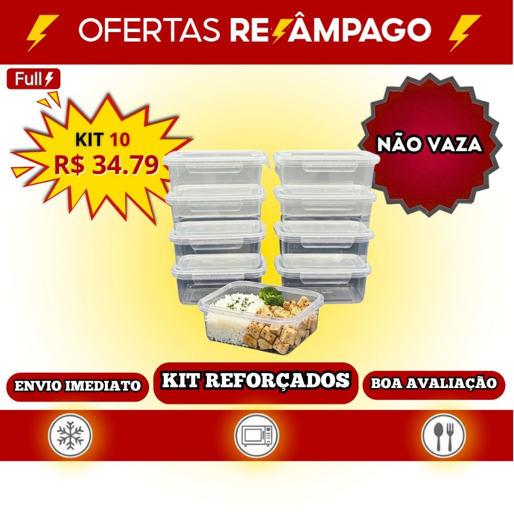 Kit 10 Marmita Potes 800ml com Travas Laterais BPA FREE - Alimentos organizadores de congelador