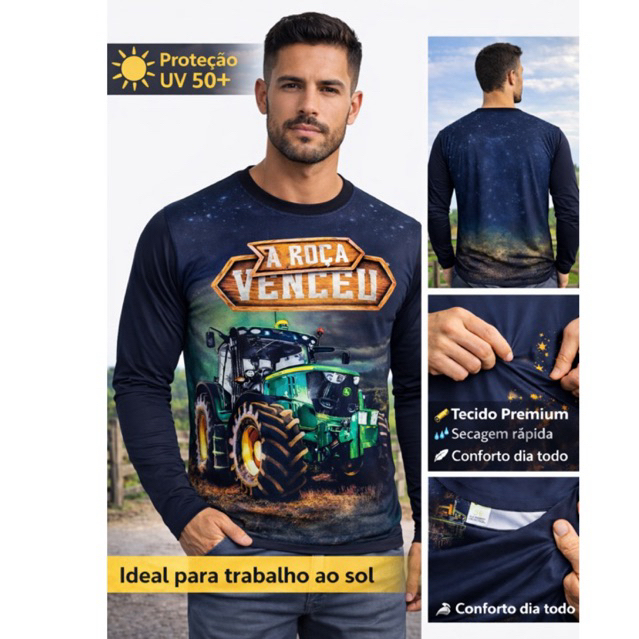 Camiseta agro adulto Proteção Solar UV 50+ Premium | Manga Curta ou Longa | Unissex
