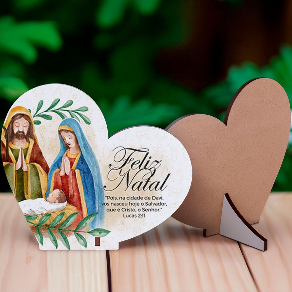 Lembrancinha Coração Natal Família Sagrada MDF Decoração e Brinde Especial - 45 unidades