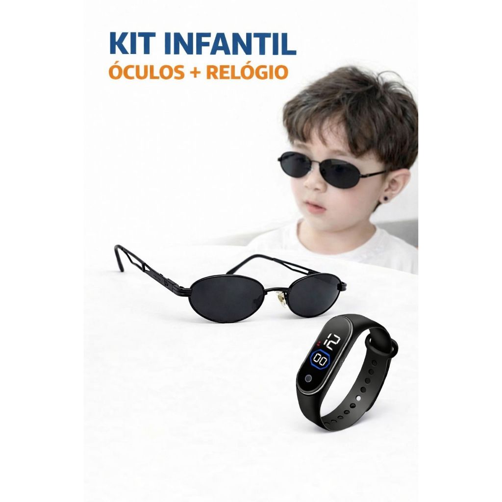 Relógio Digital Led Casual e Óculos de Sol Infantil  presente para crianças