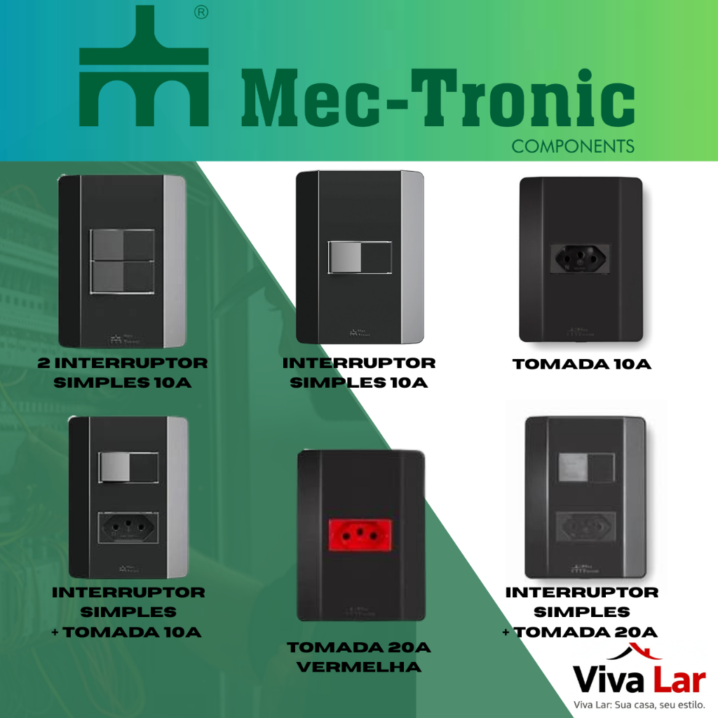 Tomada e Interruptor Simples Linha Black Mec-Tronic 10A, 20A, 4x2 em Oferta na Shopee
