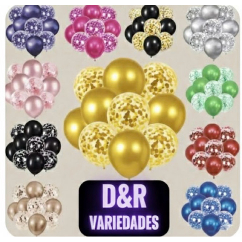 kit Balão De Látex Confete 10un Balões Para Decoração Festa Aniversário Balões Coloridos Bexiga Látex