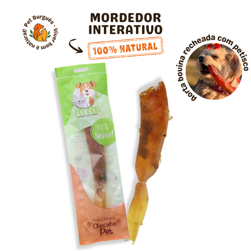 Chocalho Pet Aorta Bovina Recheada Mordedor Interativo Natural Para Cães 1un - Pet Bem