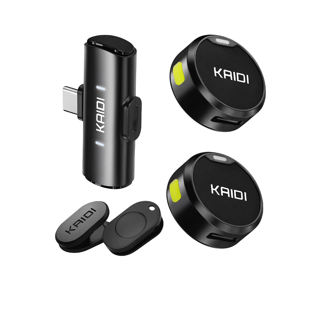 Microfone Lapela Sem Fio Duplo Kaidi Profissional Portátil Imã Redondo Anti Ruído Tipo C Gravação Celular