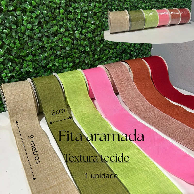 Fita aramada 6cm x 9m CORES LISAS