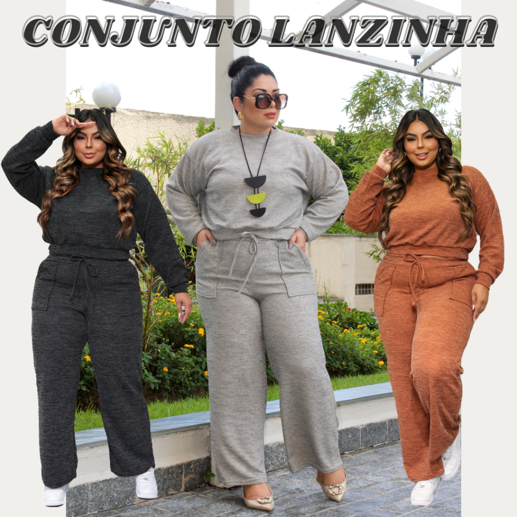 Conjunto de Lanzinha Feminino Plus Size Inverno Frio Pantalona e blusa basico