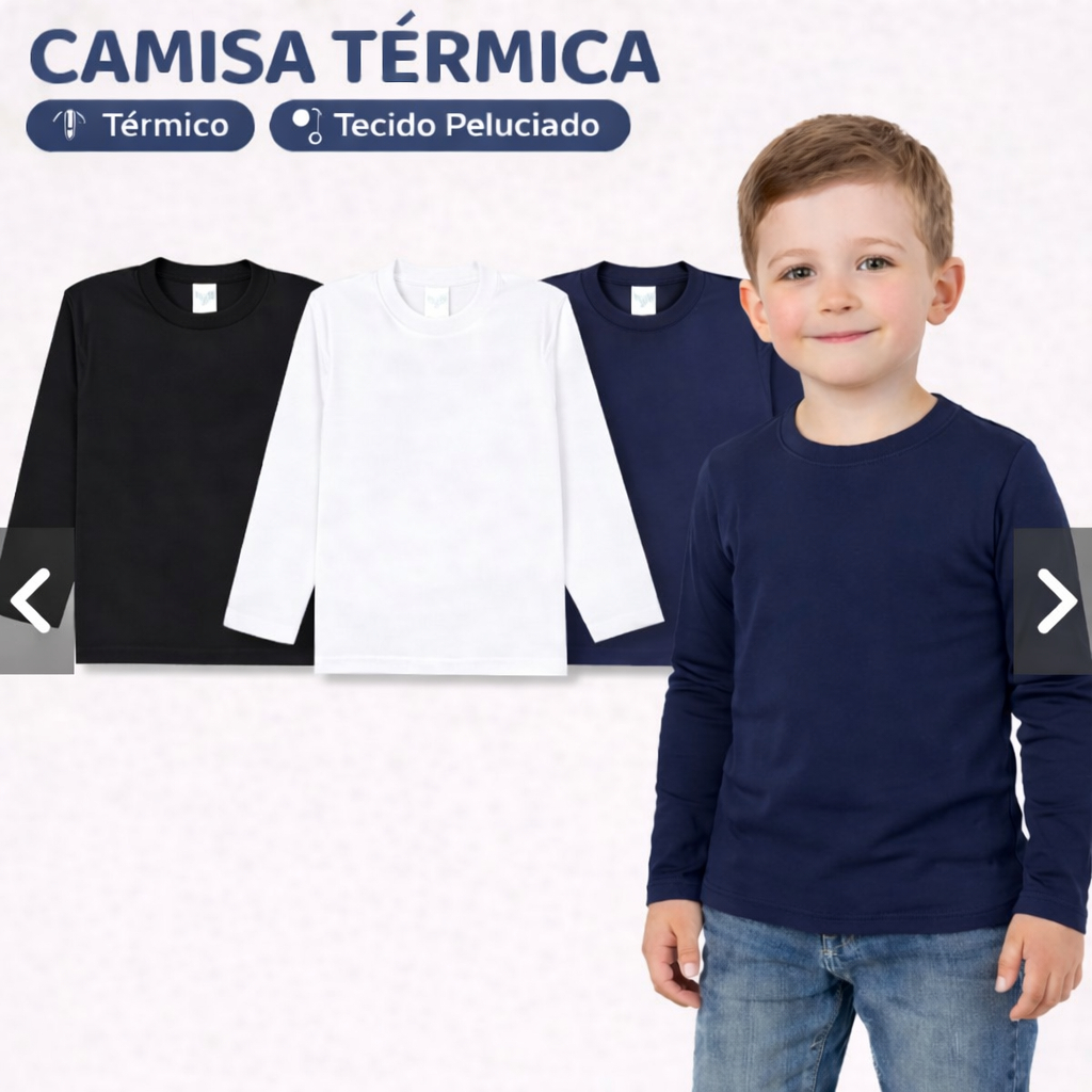 Kit de Blusas Camisetas Térmicas Peluciadas Segunda Pele Manga Longa Infantil Menino em Oferta na Shopee