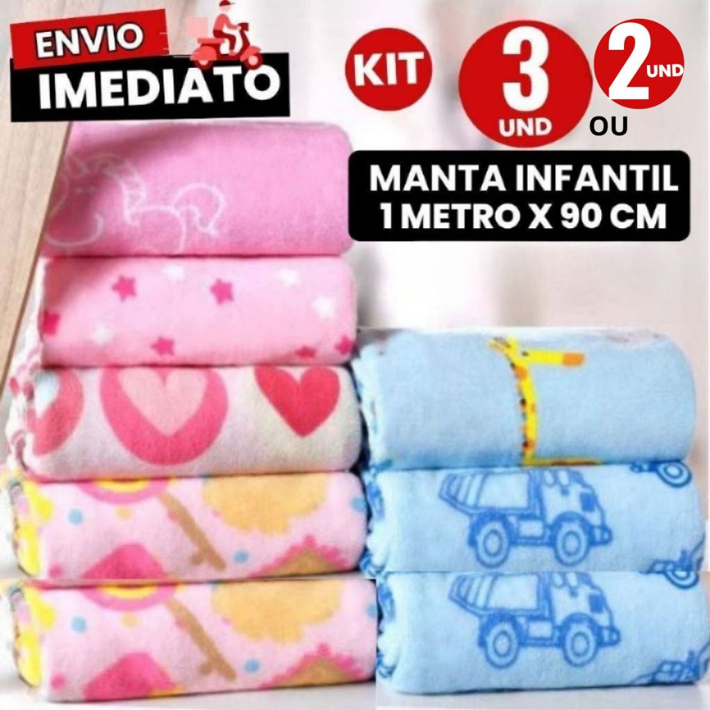 Kit 3 ou 2 Manta  bebê Cobertor Do Bebe Mantinha Microfibra Estampada Kit Maternidade 1 MT x 90 Cm em Oferta na Shopee