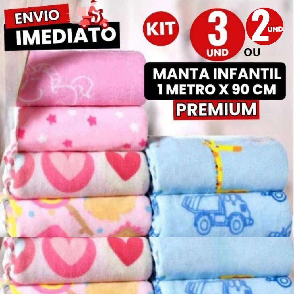 Kit 3 2 Manta De bebê Cobertor Do Bebe Mantinha Microfibra Estampada Para Kit Maternidade 1 MT x 90 Cm