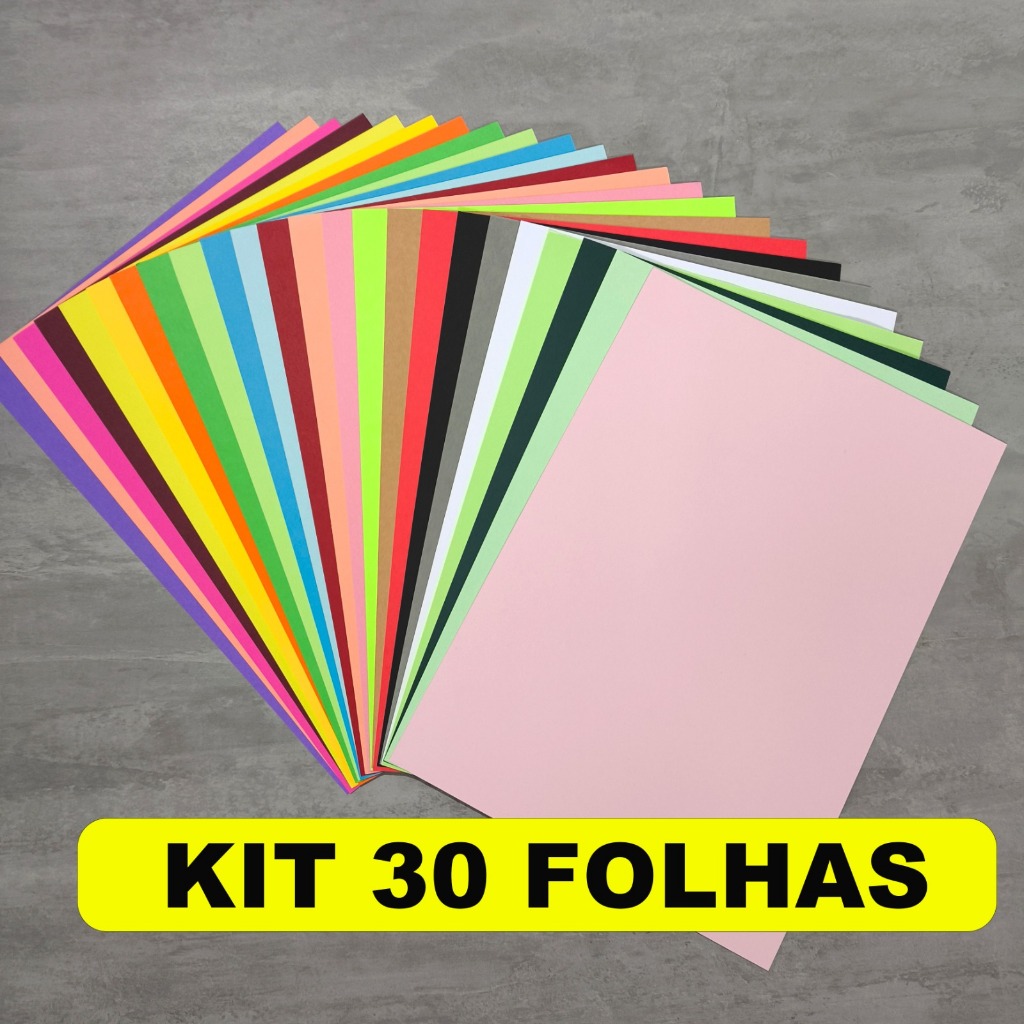 kit 30 folhas de papel COLOR PLUS 180g tamanho A4 - Cores Mistas