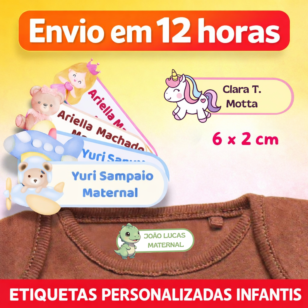 Imagem Etiqueta Personalizada Termocolante 6 x 2 cm – Para Uniformes, Roupas de Creche e Viagens