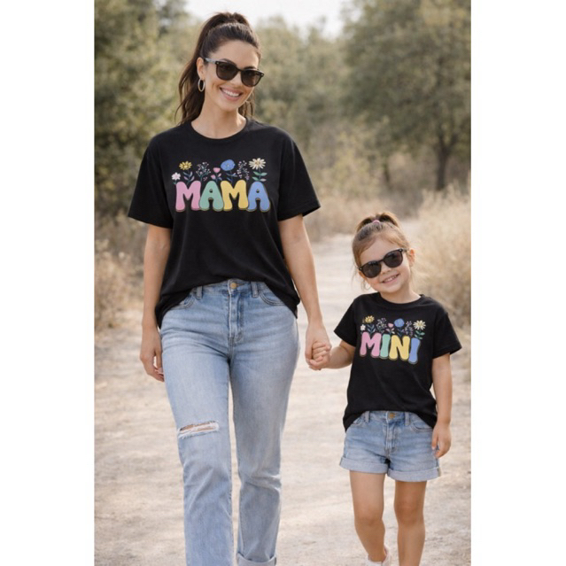 KIT 2 Camisetas Casual  de Manga Curta e Gola Redonda para Mãe e Filha Estampada  Ideal para Primavera e Verão