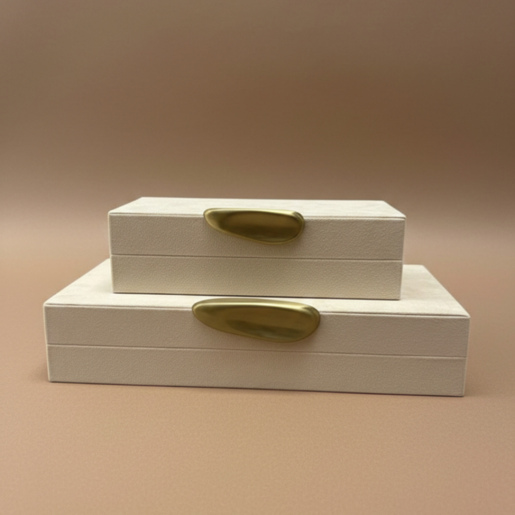 Kit 2x Caixas Decorativas Veludo Branco Marfim em MDF e PU Escritório, Consultório, Sala, Organização e Decoração em Oferta na Shopee