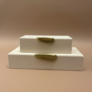 Kit 2x Caixas Decorativas Veludo Branco Marfim em MDF e PU Escritório, Consultório, Sala, Organização e Decoração em Oferta na Shopee