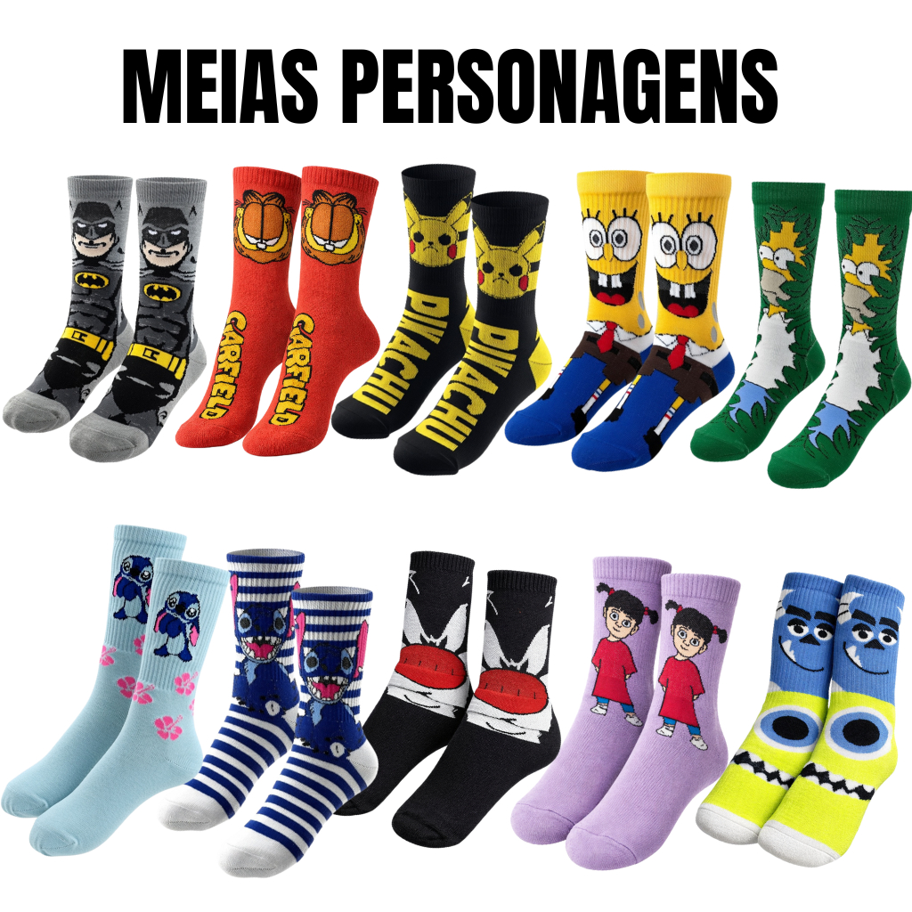 Meias Cano Longo Divertidas Personagens e Desenhos Engraçadas Para Homens Mulheres e Crianças em Oferta na Shopee