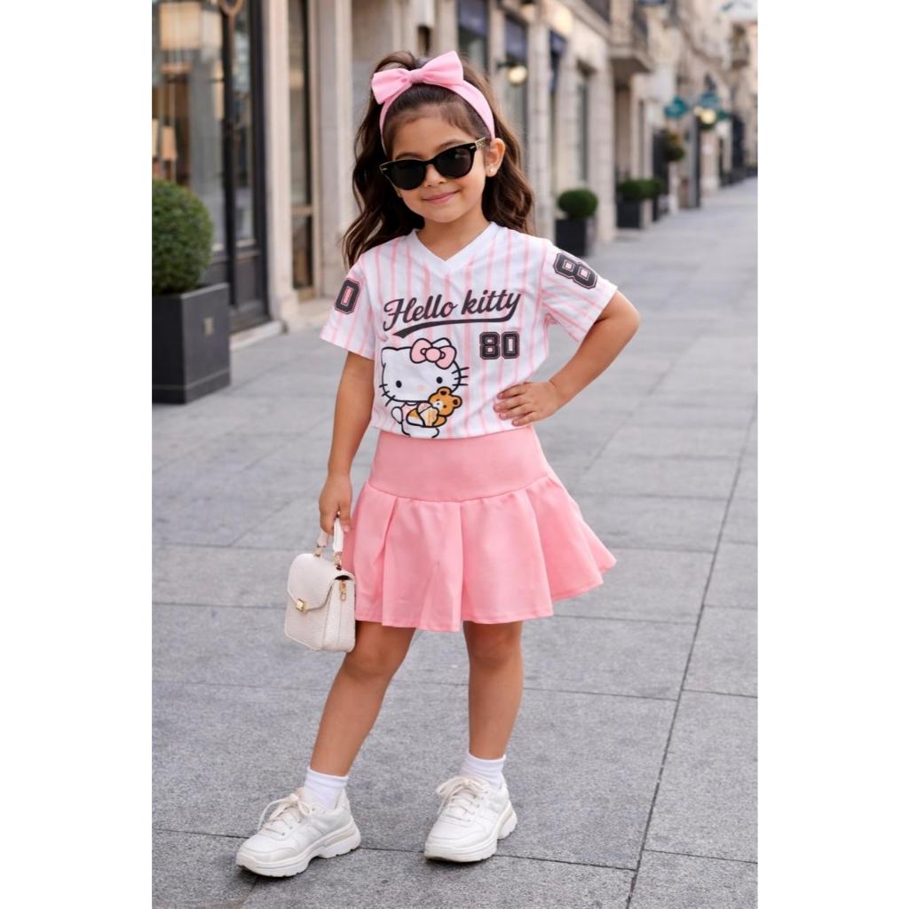 Conjunto Infantil Hello Kitty Blusa Estampada + Shorts Saia Rodada | Look Fashion Menina Estilosa em Oferta na Shopee