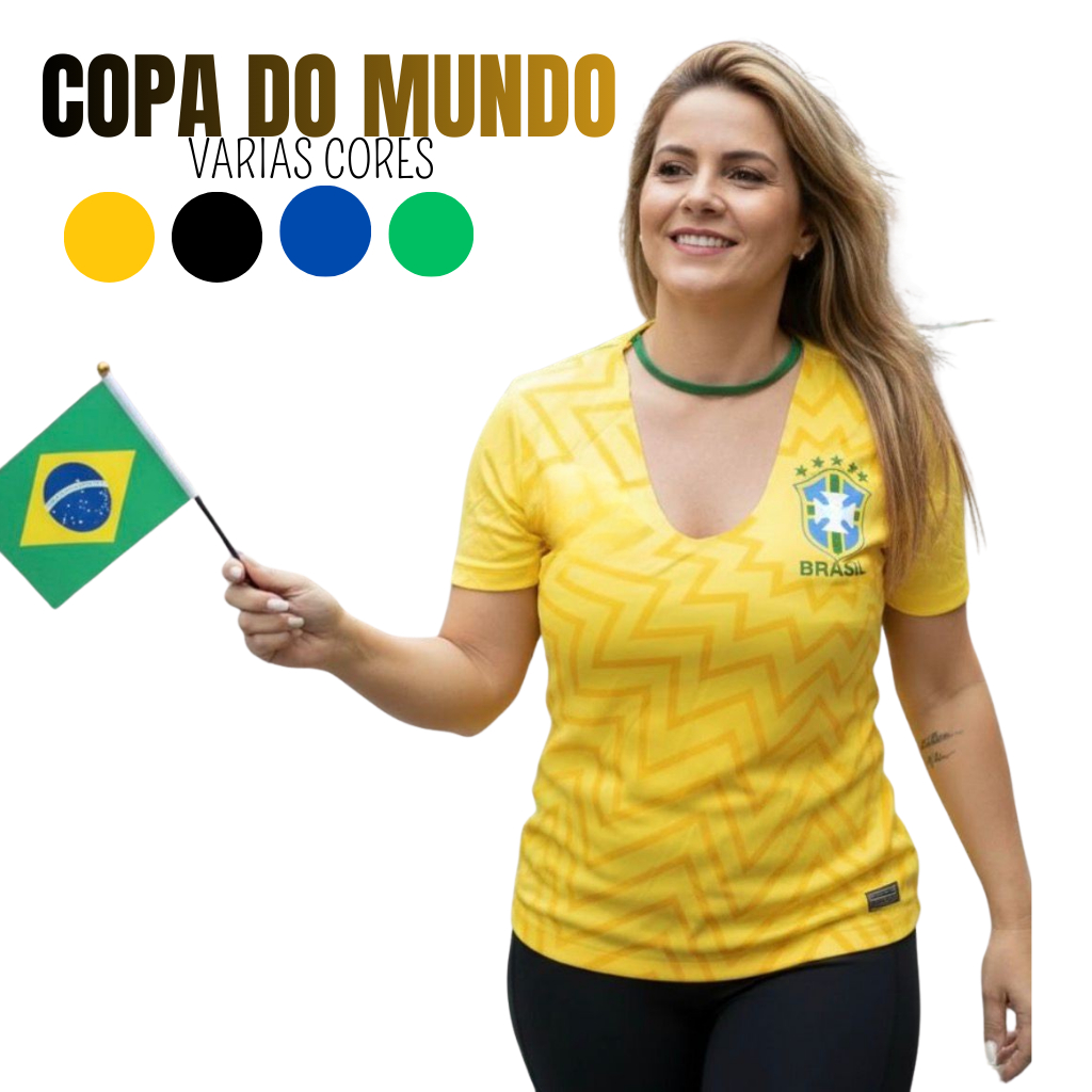 Blusa Gola Schocker Feminina Copa Do Mundo Brasil Varias Cores