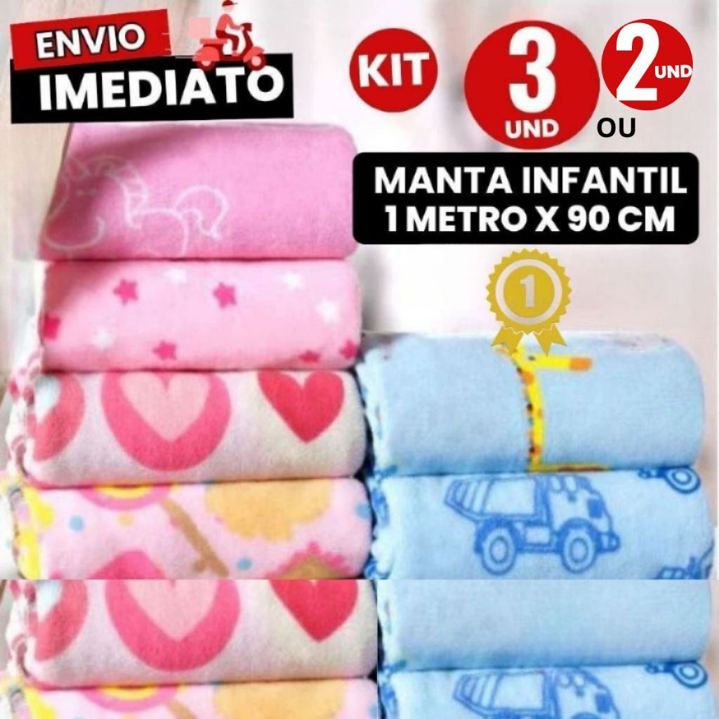 Kit C/ 3 2 Manta De bebê Cobertor Do Bebe Mantinha Microfibra Estampada Kit Maternidade 1 MT x 90 Cm em Oferta na Shopee