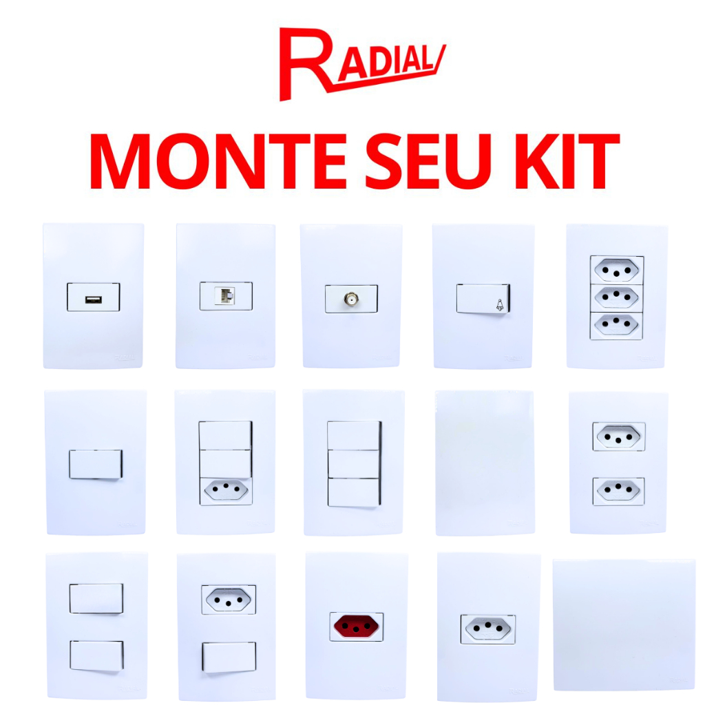 Interruptor Paralelo Radial Linha Ouro Branca com Placa 4x2 – Tomada Residencial Premium